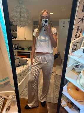 Zara X KAIA Champagne Satin Wide-Leg Pants